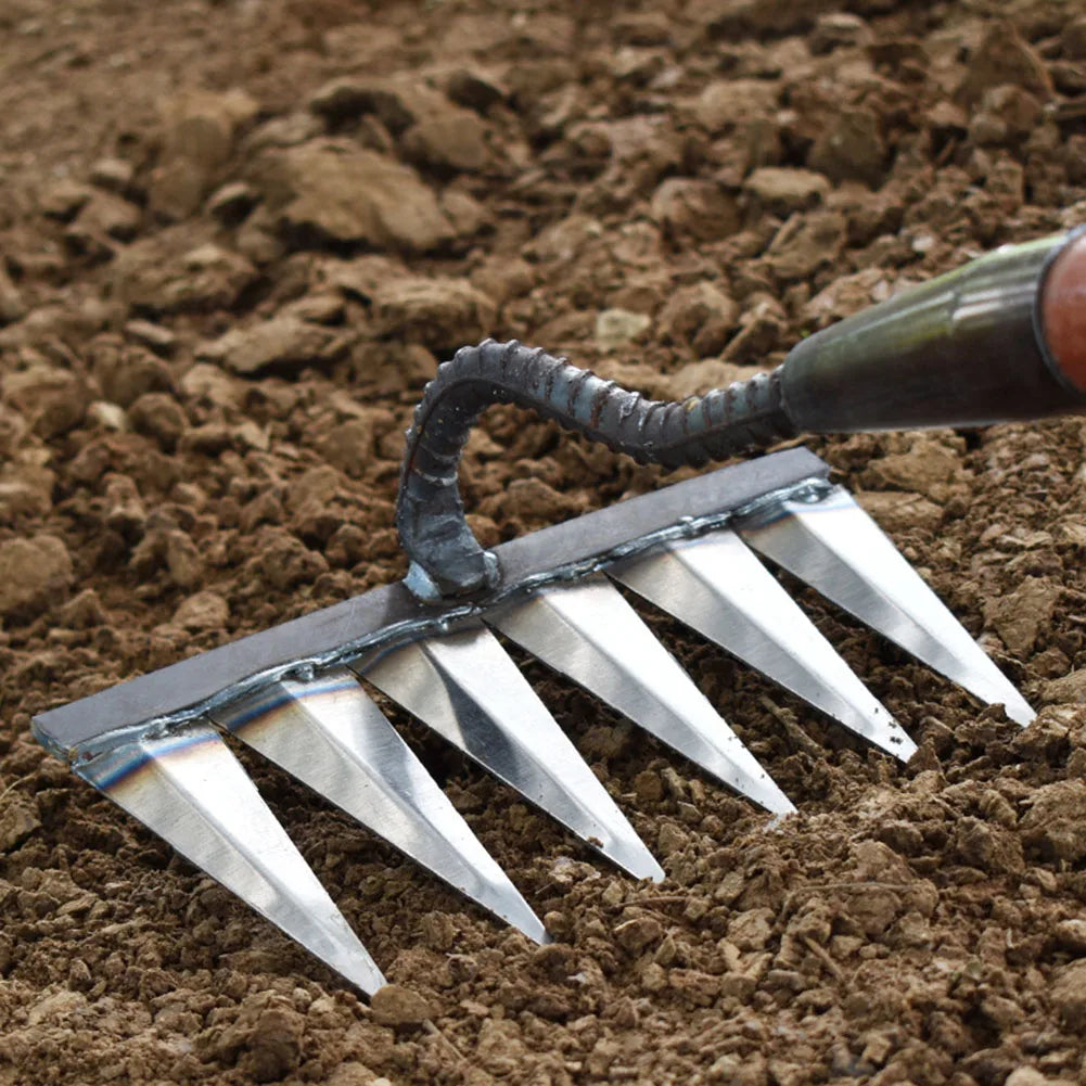 Tooth Nail Harrow Sharp Weeding Scarifier Steel Garden Hand Rake Tool  Gardening Weeding Rake Agricultural Tools